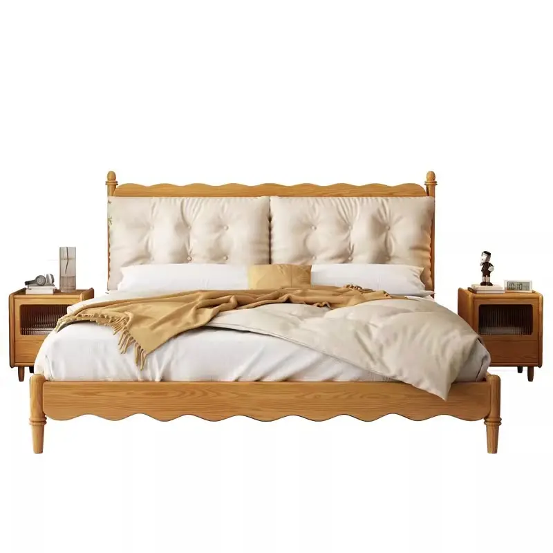 Nordic style double solid wood bed hot wooden simple design bedroom furniture bed full solid wood bed