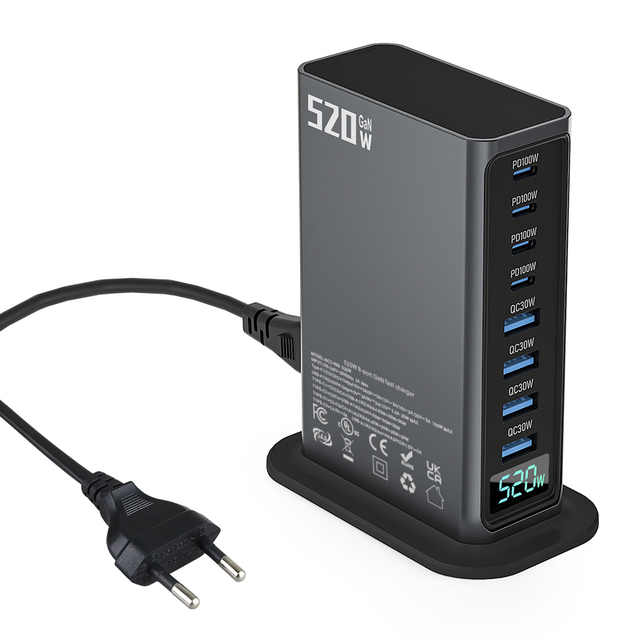 520W GaN Desktop Fast Charger 4C4A 100W USB-C PD QC 3.0 Phone Charging Station for MacBook Pro/iPhone 17/16/Samsung Laptop