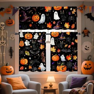 Rideau court de fenêtre Halloween Gothique Rose Rouge à motif squelette sur <span class=keywords><strong>fond</strong></span> noir, 2 panneaux, personnalisable - Product Image 4
