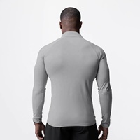 T-shirt Sport Homme à Manches Longues Personnalisable en Polyester Spandex, Fermeture Éclair, Uni, Séchage Rapide pour Fitness et Course