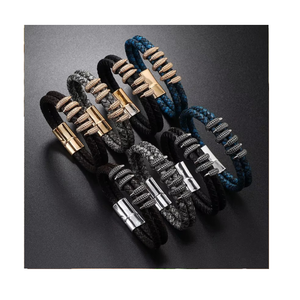 <span class=keywords><strong>Bracciale</strong></span> in Pelle da Uomo <span class=keywords><strong>con</strong></span> Chiusura Magnetica e Artigli di Diamante, Intrecciato a Mano - Product Image 1