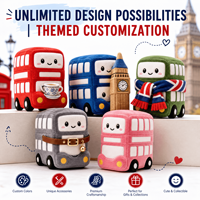Fabricant de jouets en peluche personnalisés en forme de bus rouge à deux étages, OEM ODM, vente en gros, animaux en peluche doux, mascotte, cadeau, logo Fidelity