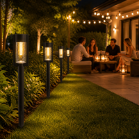 Lampe solaire LED moderne à poteau haut pour aménagement paysager, IP65, acier inoxydable, 15LM, 2700K, résistante aux intempéries, éclairage de chemin extérieur