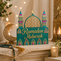 Pafu Ramadan Mubarak, Décoration de table en bois en forme de mosquée, Cadeau musulman pour l'Aïd, Décoration de fête à domicile avec croissant de lune pour le Ramadan