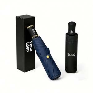 Parapluie pliant automatique trois volets noir en caoutchouc pour femme, double usage soleil et pluie, avec logo personnalisé, design classique, vente en gros - Product Image 1