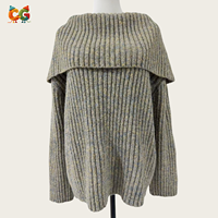 Vêtements d'hiver CG pour femmes, pull en tricot à col rabattu, couleur unie, coupe ample, respirant, anti-rétrécissement, décontracté, doux, à porter au quotidien