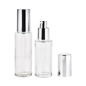 Vente en gros de luxe 4 8 Oz 30 50 ml Pot en verre pour crème pour le visage Emballage cosmétique Bouteille en verre vide transparente avec pompe pour lotion pour le corps avec couvercle et bouchon