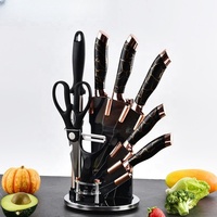 Offre Spéciale : Ensemble de 9 Couteaux en Acier Inoxydable à Couleurs Personnalisables, Lames Revêtues, Ambidextres, avec Support en Acrylique Durable