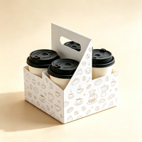 Support de tasses à café jetables en carton recyclable à 4 compartiments, imprimé sur mesure, avec poignée, écologique, finition mate