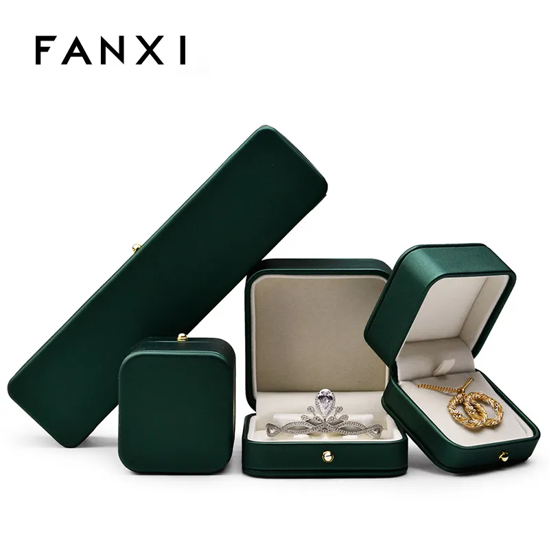 FANXI New custom high-end Jewellery Packaging Box Ring Necklace Boxes blackish Green luxury Pu leatherJewelry Packing Box