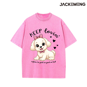 T-shirt en coton oversize délavé avec imprimé cœur de chiot maltais et nœud rose 'Keep <span class=keywords><strong>Lovin</strong></span>', style streetwear rétro, décontracté pour le quotidien, USA - Product Image 5
