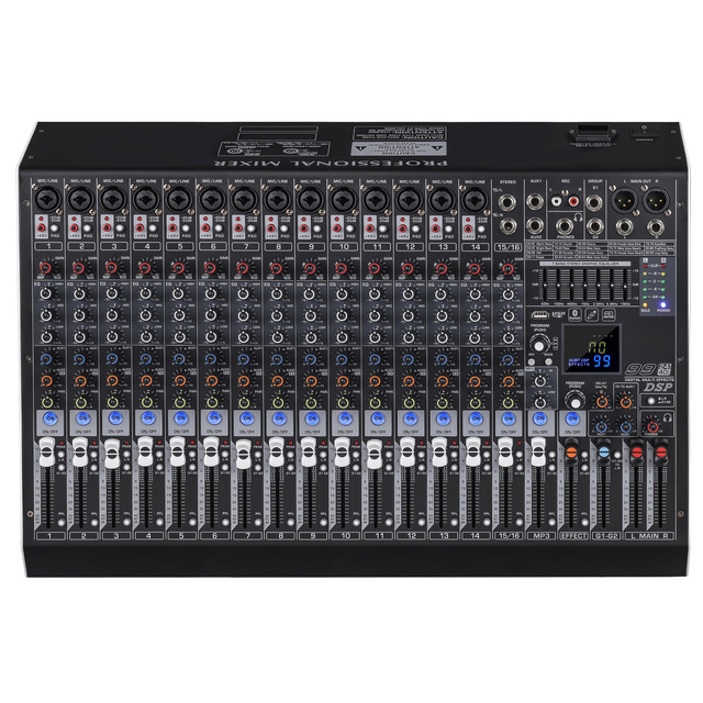 Professional Audio Mixer 6/8/12/16 Channel 99 DSP Effects USB Bluetooth 7-Band EQ for Live Stage