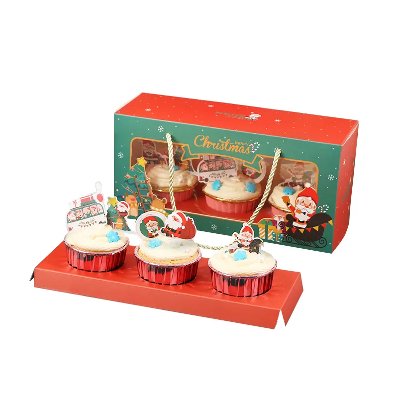 Custom Printing Color White Card Paper Christmas Theme Cupcake Box Packaging with Window