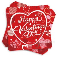 Serbet Pesta Bertema Hati Merah untuk Hari Valentine dan Tahun Baru, Kertas Motif Hati Cinta 50/24 Pcs untuk Dekorasi Peralatan Meja Pesta