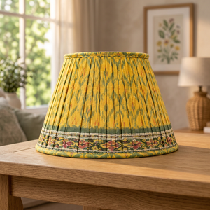 Pantalla de Lámpara de Algodón Amarillo con Diseño Premium |   Pantalla de Tela Plisada con Estampado Verde para Decoración de Interiores del Hogar - Product Image 4