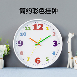 Reloj de pared colorido de 12 pulgadas para niños, reloj de pared colgante de dibujos animados para el hogar, reloj de pared de cuarzo moderno Simple nórdico para decoración del hogar - Product Image 3