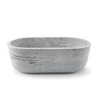 Baignoire autoportante ovale en marbre gris clair, veinage horizontal sculpté, pierre naturelle pour salle de bain, spa moderne