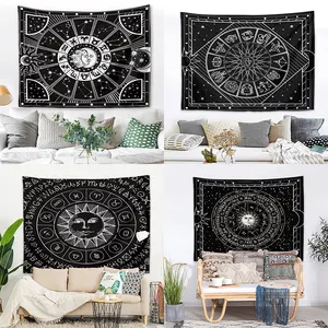 Nieuwste Ontwerp Zwarte Polyester Augur Tapestry Mandala Printing Doek Thuis Decoratieve Trippy Tapestry