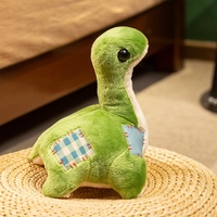 Boneka Dinosaurus Hijau Lucu, Mainan Hewan Isi Lembut dengan Desain Patchwork untuk Anak-Anak