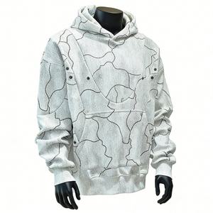 Sweat-shirt unisexe à coupe régulière, zippé, délavé, avec empiècements contrastés, poche kangourou, style vintage, léger - Product Image 3