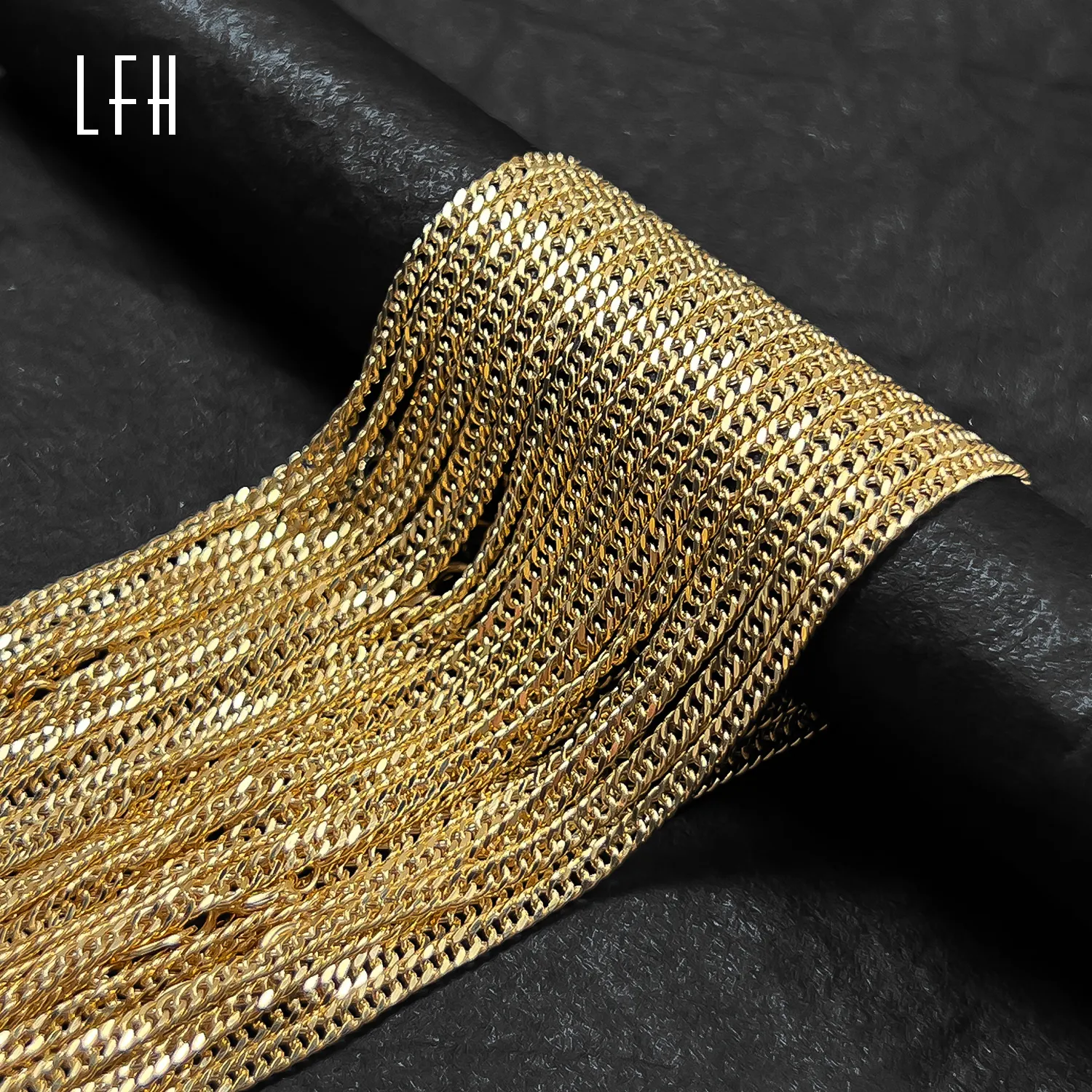LFH Au750 Hollow Cuban Curb Link Chains Jewelry for Men Necklaces Fashion Round Pig Nose Link Chain 18k Real Gold 18k