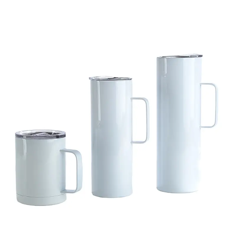 12 Oz 15 Oz 20 Oz 30 Oz Mug Kopi Lurus Sublimasi Kurus Insulasi AS Gudang Tumbler Kosong dengan Pegangan