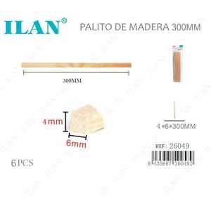 Bastoncini di legno Ilan 4x6x300mm 6 pezzi per artigianato e progetti fai da te - Product Image 1