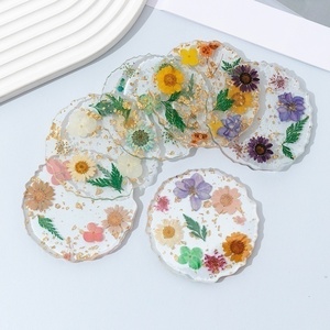 Posavasos Redondos Impermeables de Resina Epoxi con Impresión UV de <span class=keywords><strong>Iris</strong></span> y Margaritas Artificiales, Transparentes, Aislantes del Calor y Anti-Quemaduras - Product Image 1