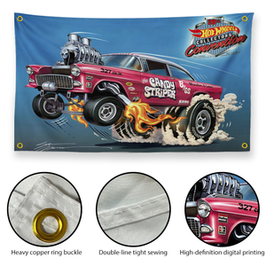 Striscione Hot Wheels 28th Convention 3x5ft, 55 Chevy Candy Striper Gasser, in Poliestere Bifacciale da Appendere a Parete per Collezionisti di Modellini - Product Image 2