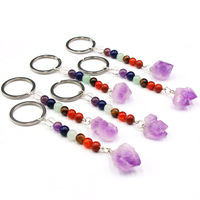 Porte-clés irrégulier en cristal de pierre naturelle améthyste sept couleurs, spécimen minéral brut poli, pour téléphones et sacs