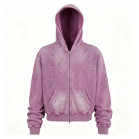 Sweat-shirt oversize à capuche pour homme, style streetwear, coupe courte, broderie personnalisée et strass, 380 grammes, poids lourd, délavé à l'acide, coupe ample