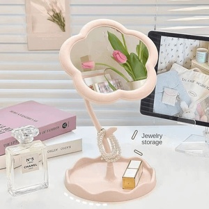 Sáng Tạo Hoa Nhựa Máy Tính Để Bàn Trang Điểm Gương Xoay Lưu Trữ Di Động Thiết Kế Kích Thước Nhỏ Ký Túc Xá Sử Dụng Bảng Mỹ Phẩm Gương - Product Image 1