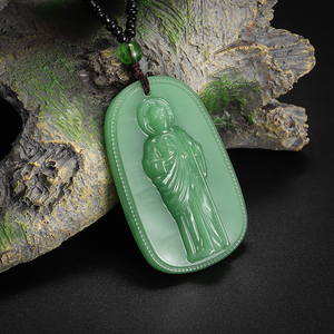 <span class=keywords><strong>Collier</strong></span> pendentif <span class=keywords><strong>Bouddha</strong></span> en verre imitation <span class=keywords><strong>obsidienne</strong></span> et jade vert, figurine religieuse sculptée, chaîne perlée style Hip Hop, vente en gros - Product Image 3