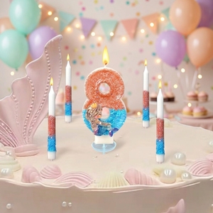 Juego de Velas de Cumpleaños con Forma de Sirena y Diseño de Tema Oceánico para Decoración de Pasteles Infantiles y Artículos para Fiestas - Product Image 1