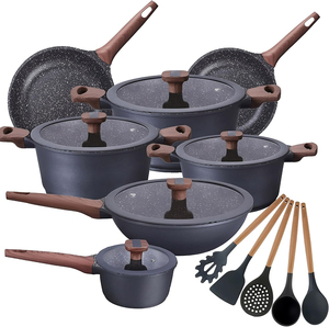 High Quality Modern Metal Ceramic Coated <b>Pot</b> <b>Pan</b> Silicone Glass Lids Soft Touch Handle Non-Stick Die Cast Aluminum Cookware Set - Product Image 1
