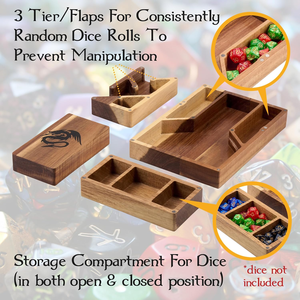 Décoration d'intérieur : Tour à dés en bois artisanal avec motif dragon et plateau pour présentation sur table, pièce d'appoint pour salle de jeux - Product Image 3