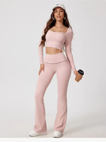 Kledingset met eigen logo, Y2K-mode, luxe, sneldrogend, elastisch kant, tops, broeken, yogakleding, lounge kleding, zacht, 2-delig set voor dames