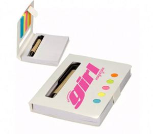 Bloc-notes adhésif Eco Mini Stowaway avec stylo, 5 marque-pages adhésifs néon assortis, papier cartonné perforé, stylo intégré dans une fente découpée - Product Image 4