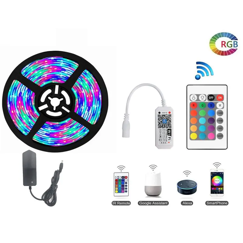Smart wifi led strip with app kit set led stip rgb 5050 5meter long 150LED and adapter