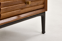 Buffet moderne minimaliste en chêne massif, grand meuble de rangement à 2 portes et 6 tiroirs, long buffet en bois avec poignées dorées