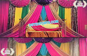 Custom Wedding Ceremony Backdrop/<b>Drapes</b> Glowing Mehndi Stage Backdrop <b>Curtains</b> Custom Design Wedding Mehndi Stage Backdrops - Product Image 6