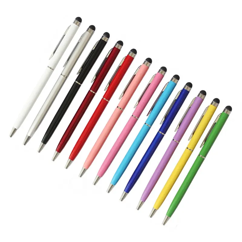 Material escolar e escritório, venda quente de caneta capacitiva 2 em 1, tela sensível ao toque, caneta esferográfica de metal, com logotipo personalizado