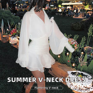 เสื้อผ้าแฟชั่นขายส่งบูติกประจำฤดูร้อนปี 2025 ดีไซน์ใหม่ ระบายอากาศได้ดี สวยสง่า เรียบหรู คอวี แขนทรงโคมหวานๆ เอวสูง ช่วยให้ดูผอมเพรียว - Product Image 2