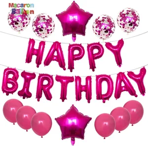生日快乐气球设置玫瑰色字母气球巨型星箔纸屑乳胶气球生日派对装饰Y199