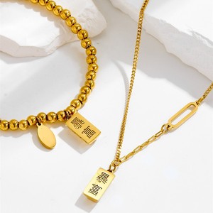 <span class=keywords><strong>TZ131</strong></span> 18K Vergoldetes Goldbarren-Charm-Schmuckset - Edelstahl Mehrschichtige Halskette & Perlenarmband für Reichtum und Glück Geschenke - Product Image 2