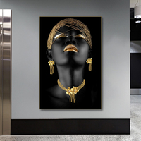 Tableau mural encadré Portrait Femme Noir et Or, Décoration Bijoux et Foulards pour Chambre, Zone de Dressing, Salon, Réception d'Hôtel, Intérieur