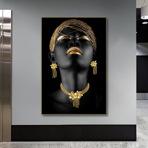 Nouvelle Arrivée - Peinture sur Toile Femme Africaine Noire - Modèle d'Art Corporel - Peinture en Porcelaine Cristalline Femme Africaine Sexy Encadrée - Product Image 3