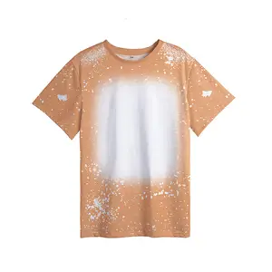OEM supplier hot sell blanks boys adults Heat press polyester t-shirts faux bleach sublimation pattern shirts with leopard print