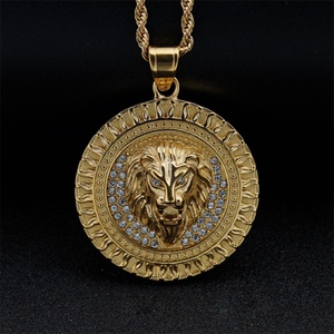 Nuevo Collar con Colgante Redondo de Circonita Cúbica, Chapado en Oro de 18k, con Dije de León - Product Image 2