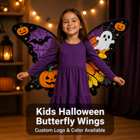 Ailes de papillon d'Halloween personnalisées avec logo pour enfants, motif citrouille, fantôme, toile d'araignée, ailes de déguisement violettes et orange